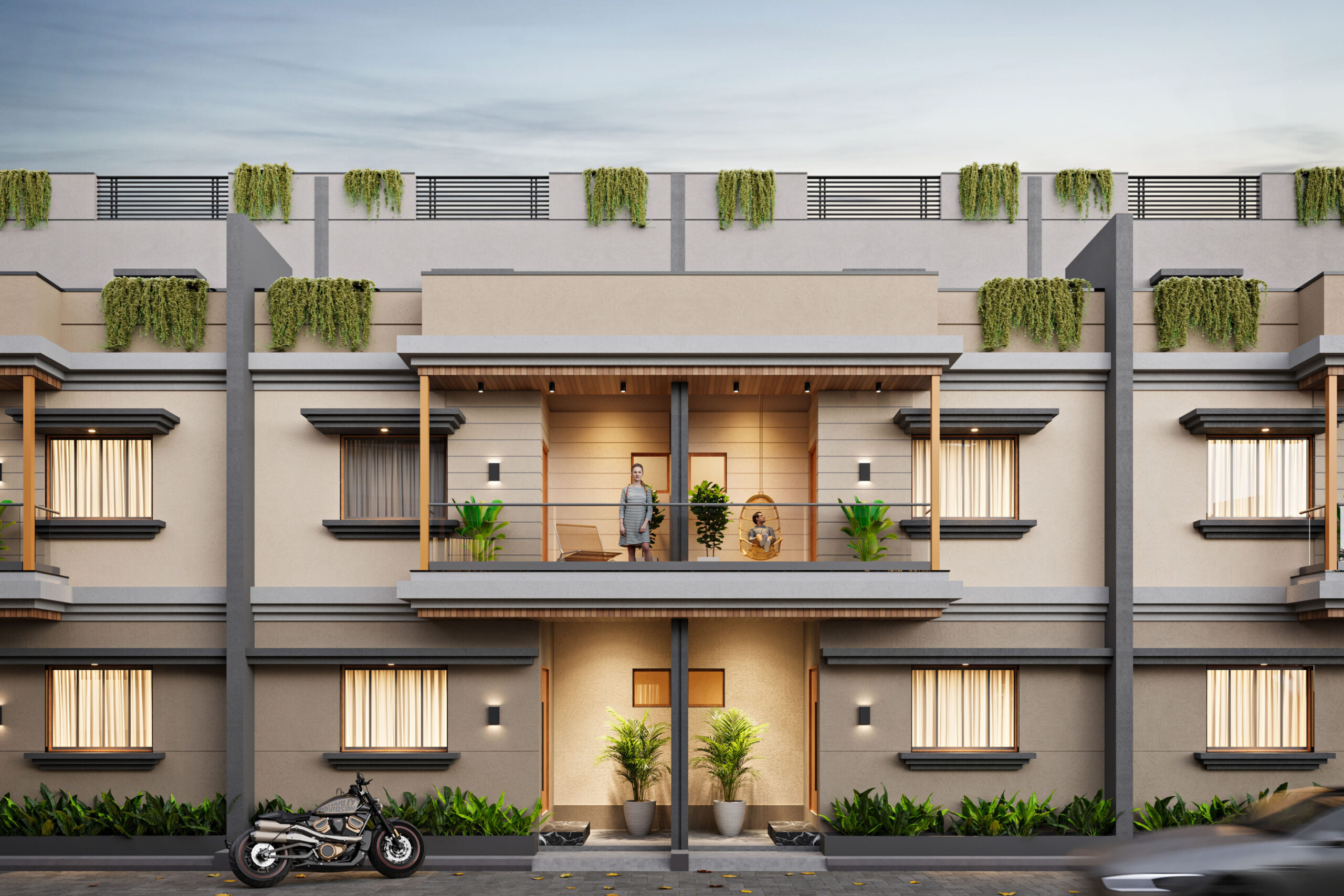 “Sunset over mountains with orange sky”